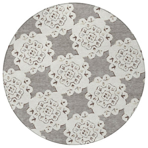 HomeRoots 8' Taupe and Ivory Quatrefoil Area Rug – Durable, Washable Design for Indoor and Outdoor Elegance 661065
