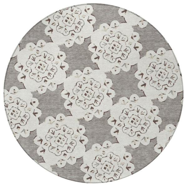 HomeRoots 8' Taupe and Ivory Quatrefoil Area Rug – Durable, Washable Design for Indoor and Outdoor Elegance 661065