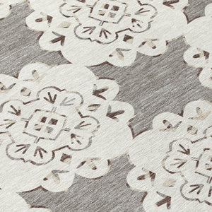 HomeRoots 8' Taupe and Ivory Quatrefoil Area Rug – Durable, Washable Design for Indoor and Outdoor Elegance 661065