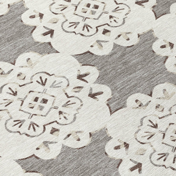 HomeRoots 8' Taupe and Ivory Quatrefoil Area Rug – Durable, Washable Design for Indoor and Outdoor Elegance 661065