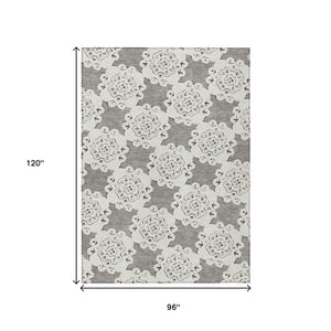 HomeRoots 8' X 10' Stylish Taupe and Ivory Quatrefoil Indoor/Outdoor Area Rug - Durable, Washable & Versatile! 661066