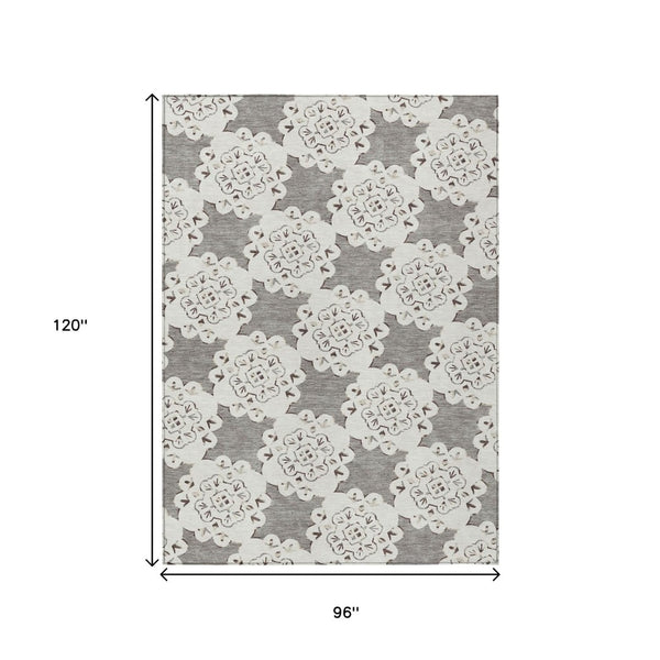 HomeRoots 8' X 10' Stylish Taupe and Ivory Quatrefoil Indoor/Outdoor Area Rug - Durable, Washable & Versatile! 661066