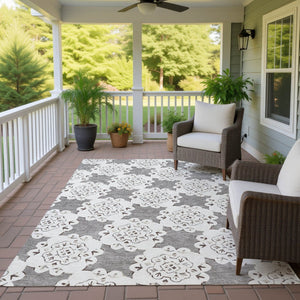 HomeRoots 8' X 10' Stylish Taupe and Ivory Quatrefoil Indoor/Outdoor Area Rug - Durable, Washable & Versatile! 661066