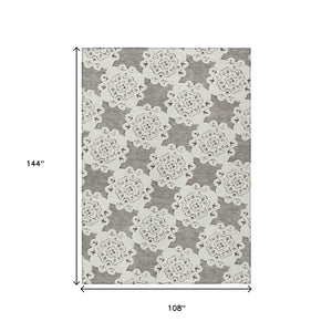 HomeRoots 9' X 12' Taupe And Ivory Quatrefoil Area Rug – Stylish, Durable, Washable for Indoor & Outdoor Spaces! 661067