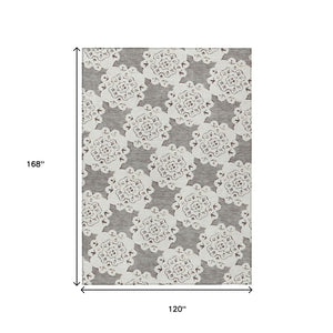 HomeRoots 10' Taupe and Ivory Quatrefoil Area Rug - Washable Indoor/Outdoor, Durable, Stylish for Any Space! 661068