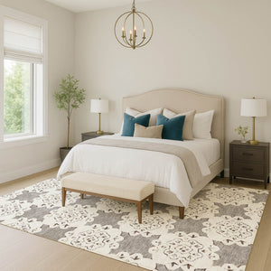 HomeRoots 10' Taupe and Ivory Quatrefoil Area Rug - Washable Indoor/Outdoor, Durable, Stylish for Any Space! 661068