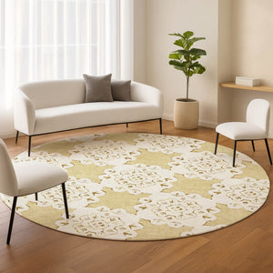 HomeRoots 8' Wheat and Ivory Quatrefoil Washable Rug - Stylish Area Rug for Indoor/Outdoor High-Traffic Spaces 661071