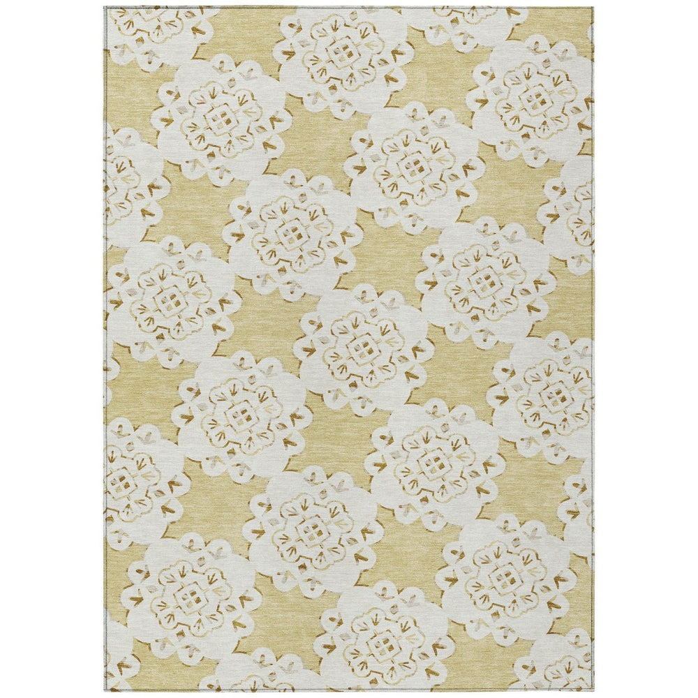 HomeRoots 9' X 12' Wheat Quatrefoil Area Rug - Durable, Washable Design for Indoor & Outdoor High-Traffic Spaces 661073