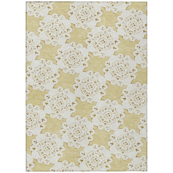HomeRoots 10' X 14' Wheat Quatrefoil Area Rug - Stylish, Washable, Durable for Indoor & Outdoor Spaces! 661074