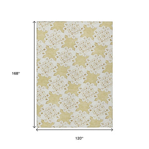 HomeRoots 10' X 14' Wheat Quatrefoil Area Rug - Stylish, Washable, Durable for Indoor & Outdoor Spaces! 661074