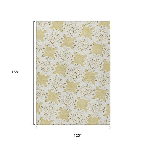 HomeRoots 10' X 14' Wheat Quatrefoil Area Rug - Stylish, Washable, Durable for Indoor & Outdoor Spaces! 661074