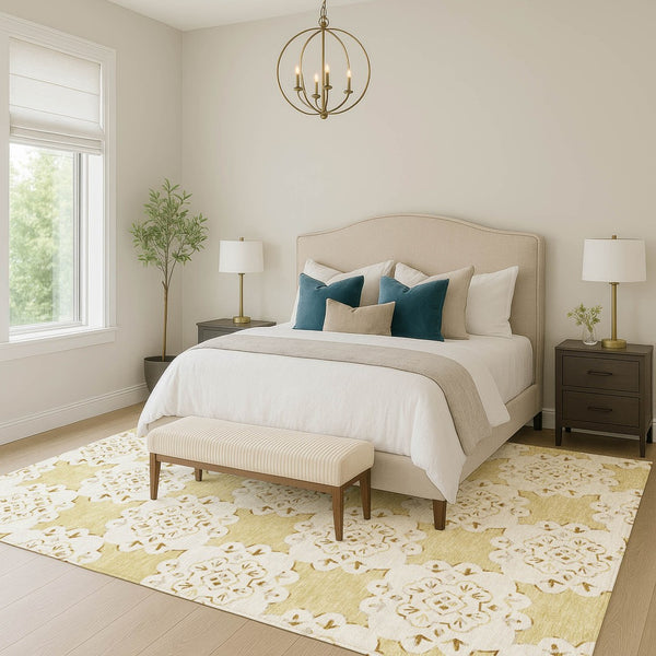 HomeRoots 10' X 14' Wheat Quatrefoil Area Rug - Stylish, Washable, Durable for Indoor & Outdoor Spaces! 661074