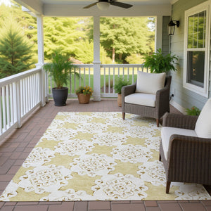 HomeRoots 10' X 14' Wheat Quatrefoil Area Rug - Stylish, Washable, Durable for Indoor & Outdoor Spaces! 661074