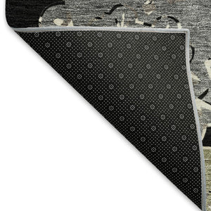 HomeRoots 8' Round Quatrefoil Area Rug - Stylish Black Ivory Khaki Design, Washable for Indoor & Outdoor Use 661077