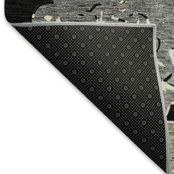 HomeRoots 8' Round Quatrefoil Area Rug - Stylish Black Ivory Khaki Design, Washable for Indoor & Outdoor Use 661077