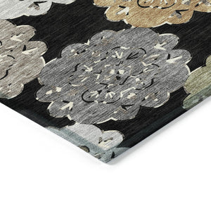 HomeRoots 8' Round Quatrefoil Area Rug - Stylish Black Ivory Khaki Design, Washable for Indoor & Outdoor Use 661077