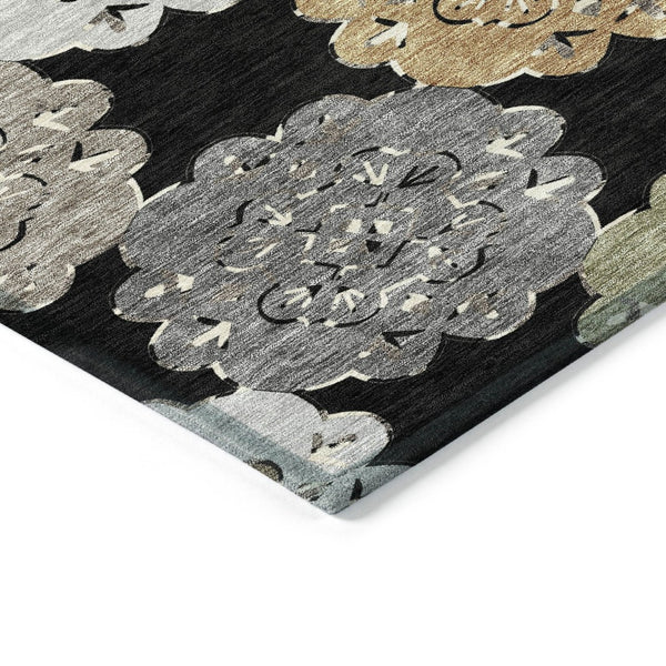 HomeRoots 8' Round Quatrefoil Area Rug - Stylish Black Ivory Khaki Design, Washable for Indoor & Outdoor Use 661077