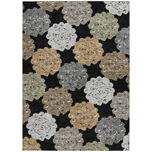 HomeRoots 8' X 10' Quatrefoil Area Rug - Stylish Black, Ivory & Khaki Design, Washable, Durable for Indoors & Outdoors 661078