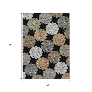 HomeRoots 8' X 10' Quatrefoil Area Rug - Stylish Black, Ivory & Khaki Design, Washable, Durable for Indoors & Outdoors 661078
