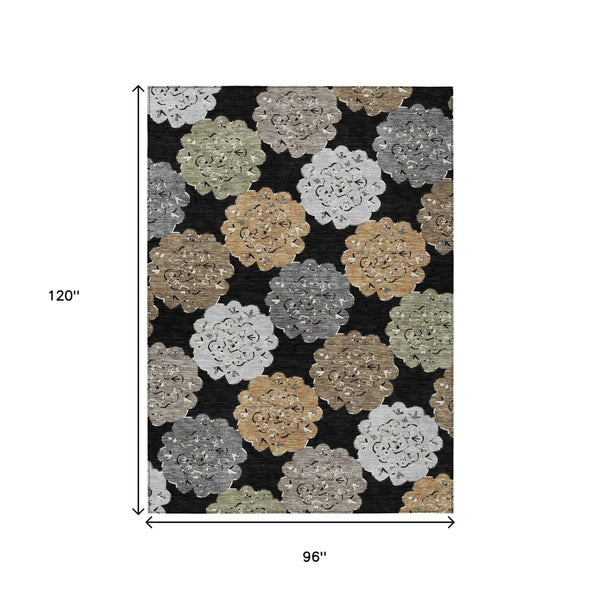 HomeRoots 8' X 10' Quatrefoil Area Rug - Stylish Black, Ivory & Khaki Design, Washable, Durable for Indoors & Outdoors 661078