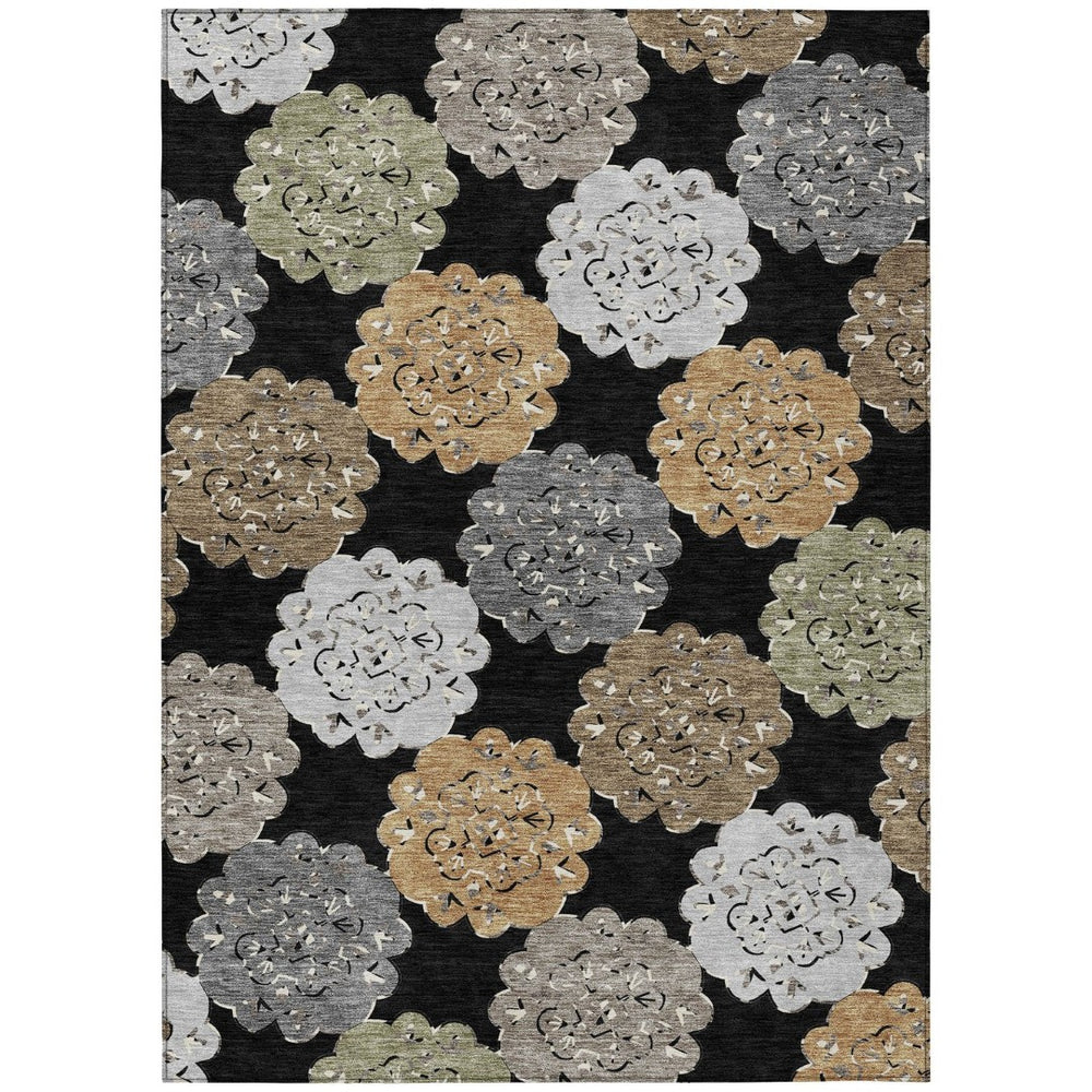 HomeRoots 8' X 10' Quatrefoil Area Rug - Stylish Black, Ivory & Khaki Design, Washable, Durable for Indoors & Outdoors 661078