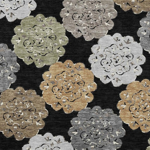 HomeRoots 9' X 12' Quatrefoil Washable Area Rug - Durable Black, Ivory & Khaki Design for Indoor/Outdoor Use 661079