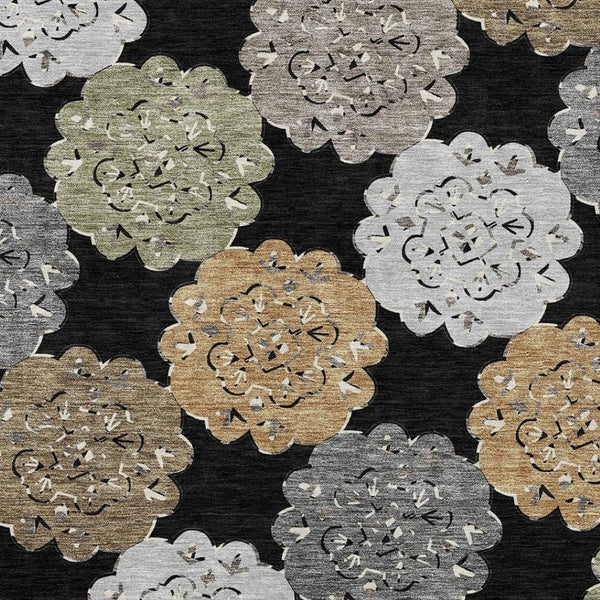 HomeRoots 9' X 12' Quatrefoil Washable Area Rug - Durable Black, Ivory & Khaki Design for Indoor/Outdoor Use 661079