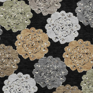 HomeRoots 10' Quatrefoil Washable Area Rug - Black, Ivory & Khaki - Durable Indoor/Outdoor Design for High Traffic 661080