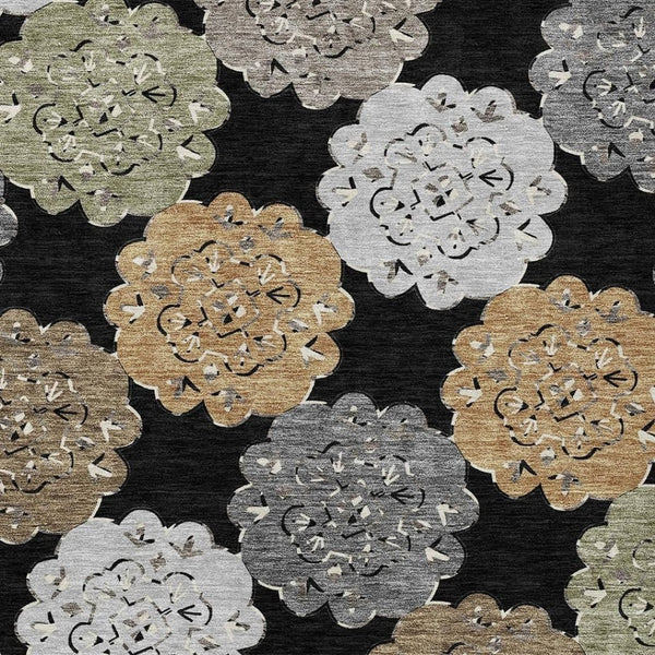 HomeRoots 10' Quatrefoil Washable Area Rug - Black, Ivory & Khaki - Durable Indoor/Outdoor Design for High Traffic 661080
