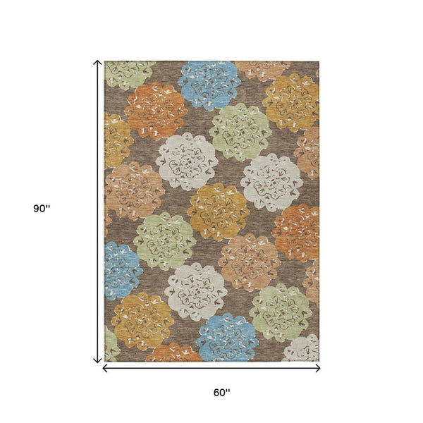 HomeRoots 5' X 8' Quatrefoil Washable Rug in Chocolate, Ivory & Copper – Durable Indoor/Outdoor Decor Essential 661082