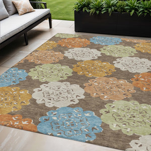 HomeRoots 5' X 8' Quatrefoil Washable Rug in Chocolate, Ivory & Copper – Durable Indoor/Outdoor Decor Essential 661082