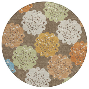HomeRoots 8' Round Quatrefoil Washable Area Rug in Chocolate, Ivory & Copper - Stylish & Durable for Indoors/Outdoors 661083