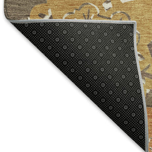 HomeRoots 8' Round Quatrefoil Washable Area Rug in Chocolate, Ivory & Copper - Stylish & Durable for Indoors/Outdoors 661083