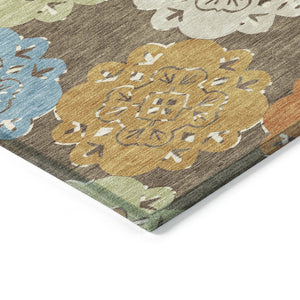 HomeRoots 8' Round Quatrefoil Washable Area Rug in Chocolate, Ivory & Copper - Stylish & Durable for Indoors/Outdoors 661083