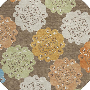 HomeRoots 8' Round Quatrefoil Washable Area Rug in Chocolate, Ivory & Copper - Stylish & Durable for Indoors/Outdoors 661083