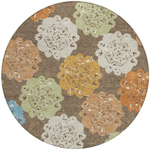 HomeRoots 8' Round Quatrefoil Washable Area Rug in Chocolate, Ivory & Copper - Stylish & Durable for Indoors/Outdoors 661083