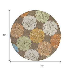 HomeRoots 8' Round Quatrefoil Washable Area Rug in Chocolate, Ivory & Copper - Stylish & Durable for Indoors/Outdoors 661083