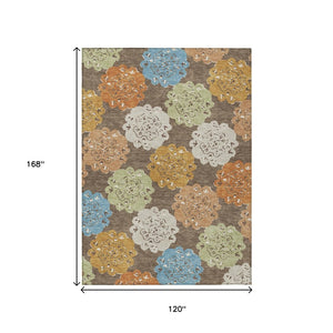HomeRoots 10' Chocolate Ivory Copper Quatrefoil Washable Area Rug for Indoor/Outdoor Use - Durable & Stylish! 661086
