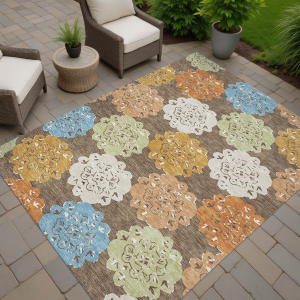 HomeRoots 10' Chocolate Ivory Copper Quatrefoil Washable Area Rug for Indoor/Outdoor Use - Durable & Stylish! 661086