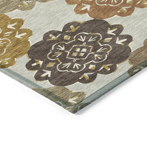 HomeRoots 5' X 8' Stylish Taupe, Orange & Ivory Quatrefoil Washable Area Rug for Indoor & Outdoor Use 661088