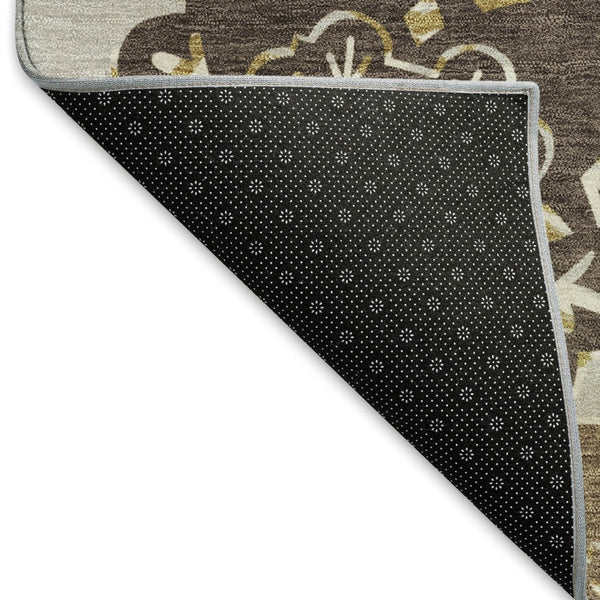 HomeRoots 8' Round Quatrefoil Area Rug in Taupe, Orange & Ivory - Washable, Durable for Indoor & Outdoor Use 661089