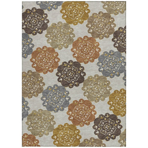 HomeRoots 8' X 10' Washable Quatrefoil Area Rug in Taupe, Orange & Ivory - Durable, Stylish for Indoor & Outdoor Spaces 661090