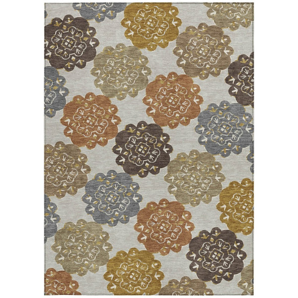 HomeRoots 8' X 10' Washable Quatrefoil Area Rug in Taupe, Orange & Ivory - Durable, Stylish for Indoor & Outdoor Spaces 661090