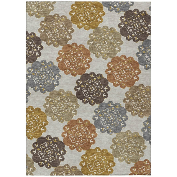 HomeRoots 8' X 10' Washable Quatrefoil Area Rug in Taupe, Orange & Ivory - Durable, Stylish for Indoor & Outdoor Spaces 661090