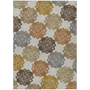 HomeRoots 10' Quatrefoil Indoor Outdoor Area Rug in Taupe, Orange & Ivory - Stylish, Washable & Durable Design 661092