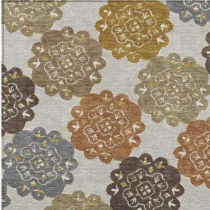 HomeRoots 10' Quatrefoil Indoor Outdoor Area Rug in Taupe, Orange & Ivory - Stylish, Washable & Durable Design 661092