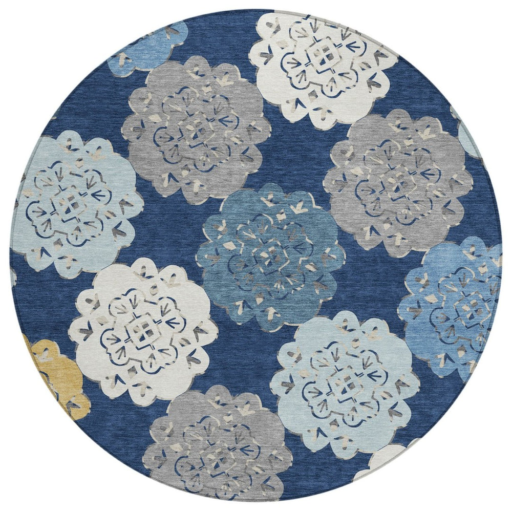 HomeRoots 8' Navy Blue Quatrefoil Area Rug – Washable, Durable Indoor/Outdoor Accent for Modern Living Spaces 661095