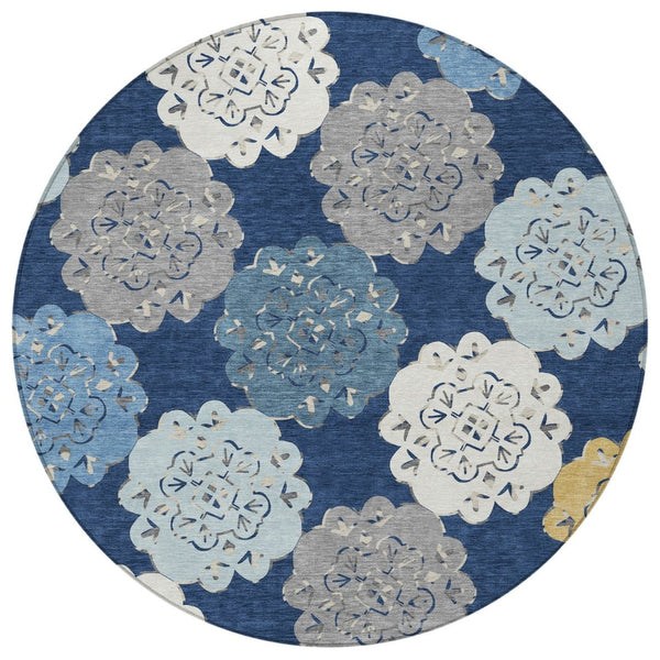 HomeRoots 8' Navy Blue Quatrefoil Area Rug – Washable, Durable Indoor/Outdoor Accent for Modern Living Spaces 661095