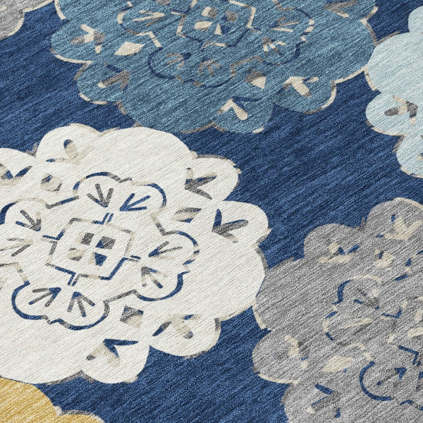HomeRoots 8' Navy Blue Quatrefoil Area Rug – Washable, Durable Indoor/Outdoor Accent for Modern Living Spaces 661095