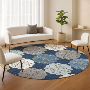 HomeRoots 8' Navy Blue Quatrefoil Area Rug – Washable, Durable Indoor/Outdoor Accent for Modern Living Spaces 661095